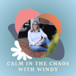 calm in the chaos with windy logo silver hair women sitting against porchpost
